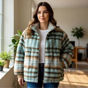 Anthropologie 3x Plaid Women's Jacket in Blue and Brown NWT